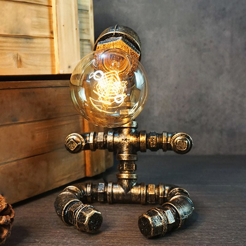 Wrought Iron Pipe Art Night Lamp Industrial 1-Bulb Boys Room Table Light in Bronze Bronze Sitting Clearhalo 'Lamps' 'Table Lamps' Lighting' 2478375