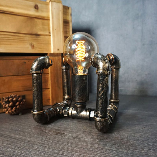 Wrought Iron Pipe Art Night Lamp Industrial 1-Bulb Boys Room Table Light in Bronze Bronze Up Clearhalo 'Lamps' 'Table Lamps' Lighting' 2478377
