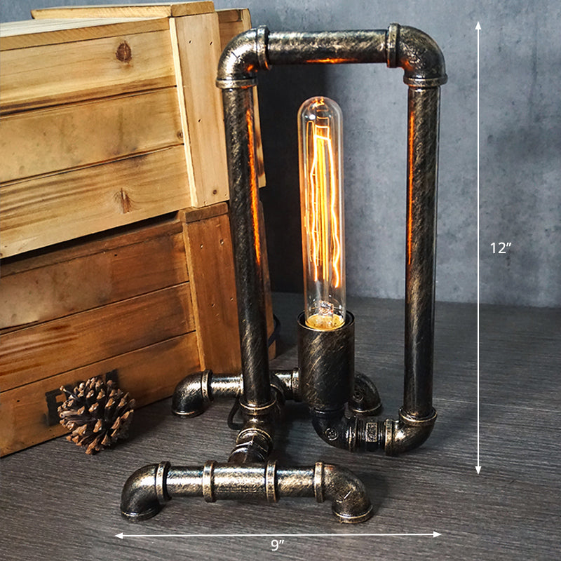Wrought Iron Pipe Art Night Lamp Industrial 1-Bulb Boys Room Table Light in Bronze Clearhalo 'Lamps' 'Table Lamps' Lighting' 2478382