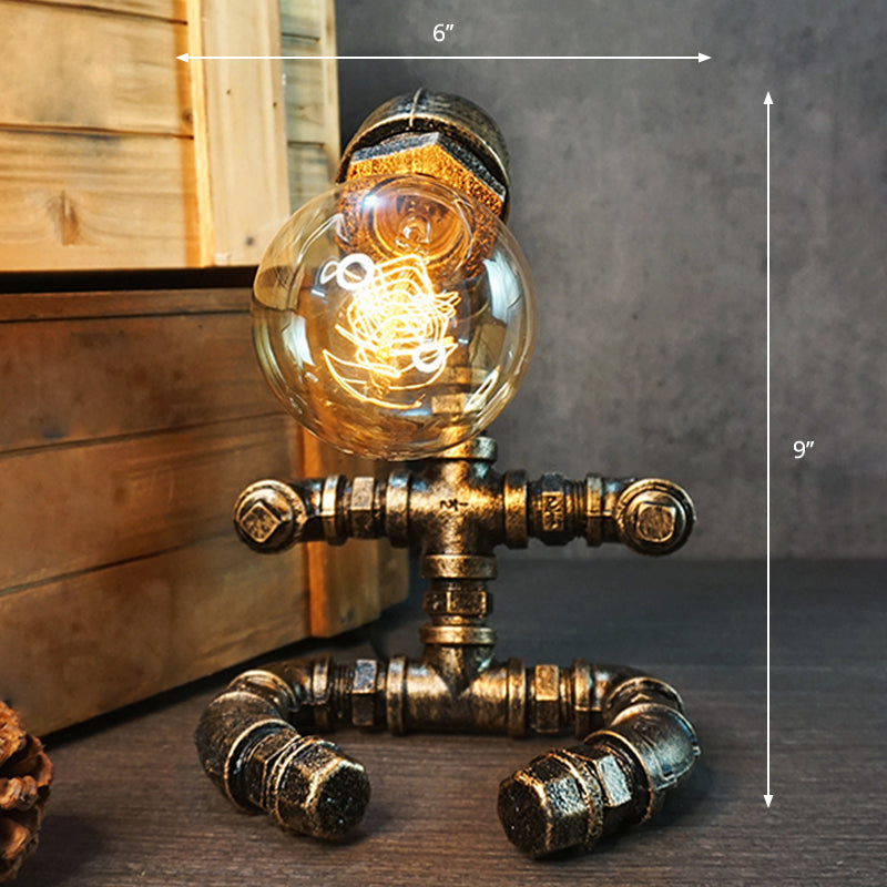 Wrought Iron Pipe Art Night Lamp Industrial 1-Bulb Boys Room Table Light in Bronze Clearhalo 'Lamps' 'Table Lamps' Lighting' 2478383