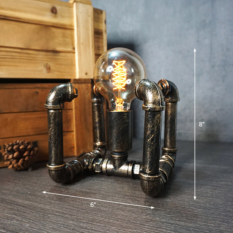 Wrought Iron Pipe Art Night Lamp Industrial 1-Bulb Boys Room Table Light in Bronze Clearhalo 'Lamps' 'Table Lamps' Lighting' 2478384