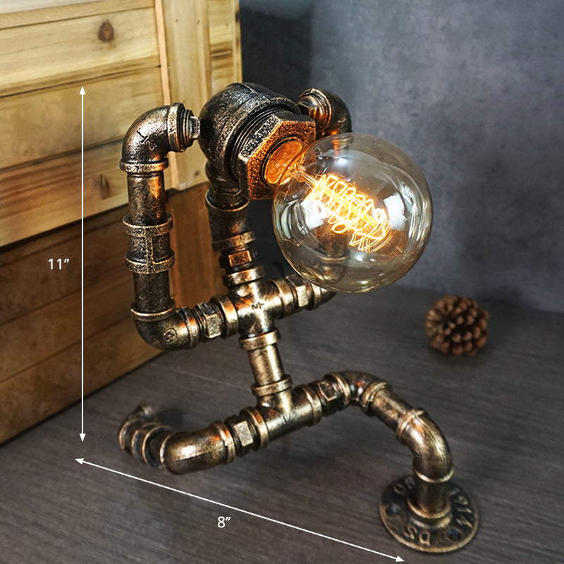 Wrought Iron Pipe Art Night Lamp Industrial 1-Bulb Boys Room Table Light in Bronze Clearhalo 'Lamps' 'Table Lamps' Lighting' 2478385