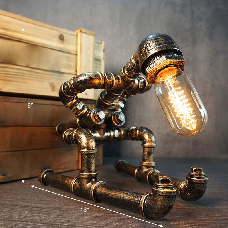 Wrought Iron Pipe Art Night Lamp Industrial 1-Bulb Boys Room Table Light in Bronze Clearhalo 'Lamps' 'Table Lamps' Lighting' 2478386