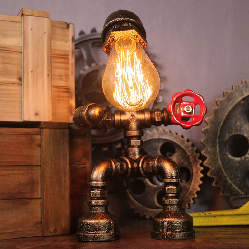 Metal Antiqued Bronze Table Light Water Pipe Creative Steampunk Style Nightstand Lamp Bronze Sport Clearhalo 'Lamps' 'Table Lamps' Lighting' 2478389