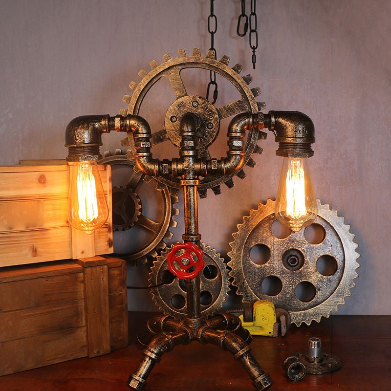 Metal Antiqued Bronze Table Light Water Pipe Creative Steampunk Style Nightstand Lamp Bronze Shadeless Clearhalo 'Lamps' 'Table Lamps' Lighting' 2478391