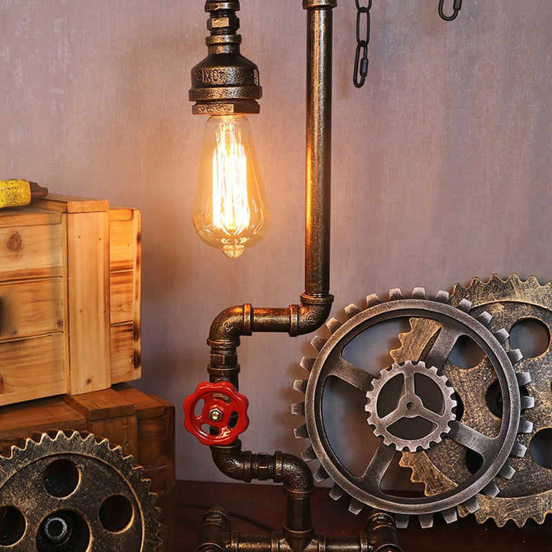 Metal Antiqued Bronze Table Light Water Pipe Creative Steampunk Style Nightstand Lamp Clearhalo 'Lamps' 'Table Lamps' Lighting' 2478392