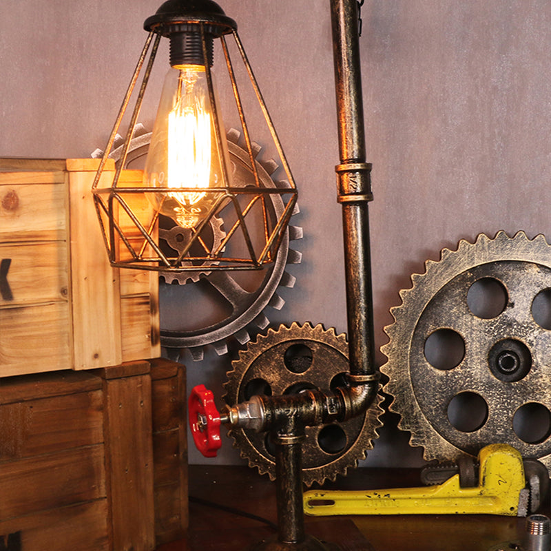 Metal Antiqued Bronze Table Light Water Pipe Creative Steampunk Style Nightstand Lamp Clearhalo 'Lamps' 'Table Lamps' Lighting' 2478394