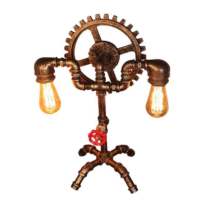 Metal Antiqued Bronze Table Light Water Pipe Creative Steampunk Style Nightstand Lamp Clearhalo 'Lamps' 'Table Lamps' Lighting' 2478396