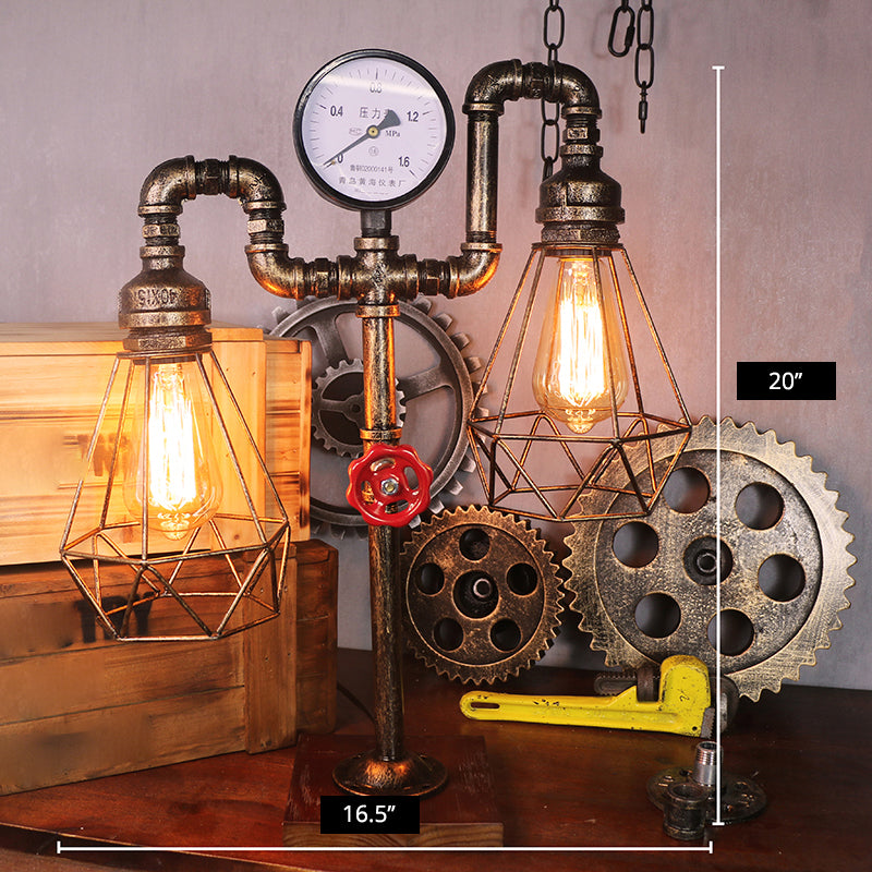 Metal Antiqued Bronze Table Light Water Pipe Creative Steampunk Style Nightstand Lamp Clearhalo 'Lamps' 'Table Lamps' Lighting' 2478400