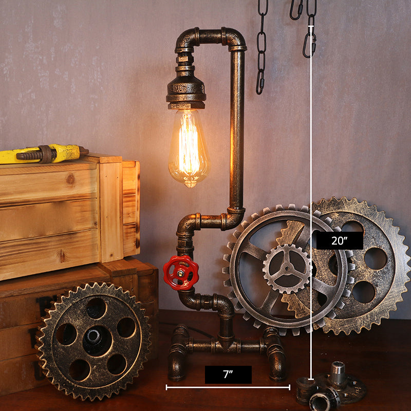 Metal Antiqued Bronze Table Light Water Pipe Creative Steampunk Style Nightstand Lamp Clearhalo 'Lamps' 'Table Lamps' Lighting' 2478402