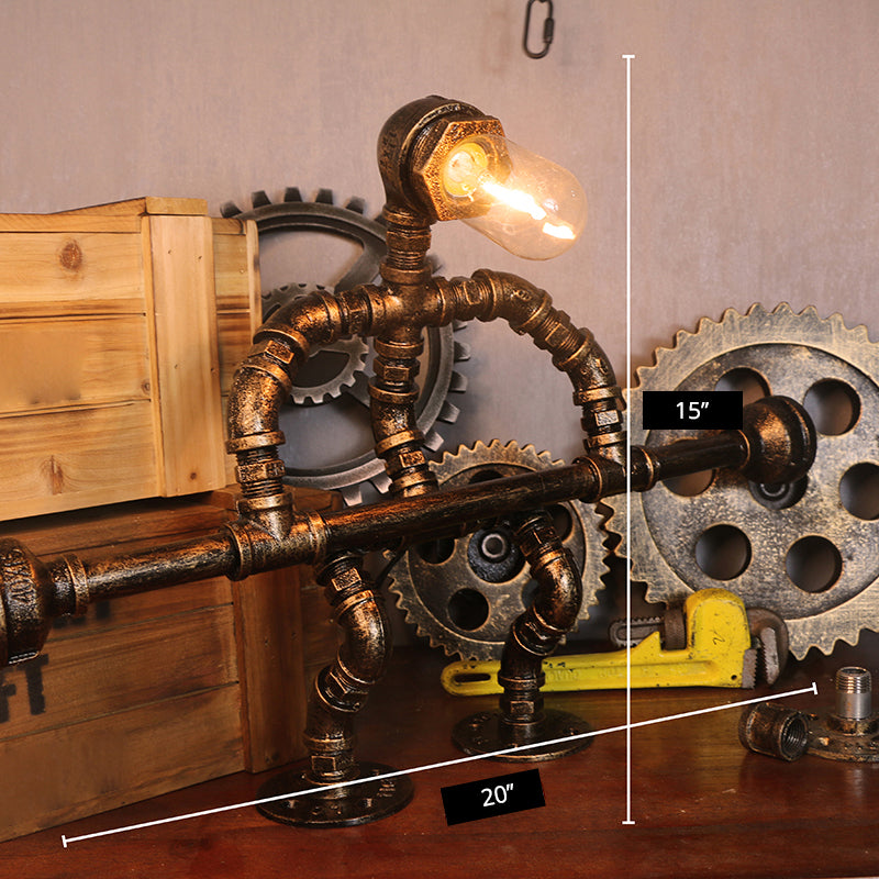 Metal Antiqued Bronze Table Light Water Pipe Creative Steampunk Style Nightstand Lamp Clearhalo 'Lamps' 'Table Lamps' Lighting' 2478403