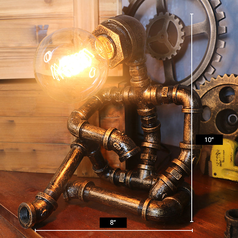 Metal Antiqued Bronze Table Light Water Pipe Creative Steampunk Style Nightstand Lamp Clearhalo 'Lamps' 'Table Lamps' Lighting' 2478404