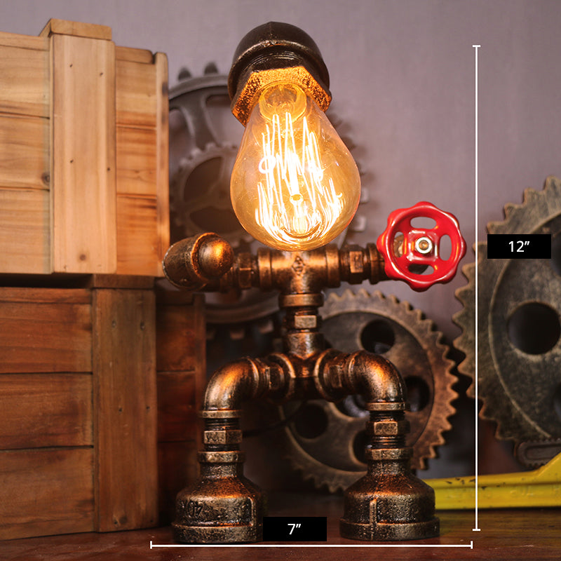 Metal Antiqued Bronze Table Light Water Pipe Creative Steampunk Style Nightstand Lamp Clearhalo 'Lamps' 'Table Lamps' Lighting' 2478406