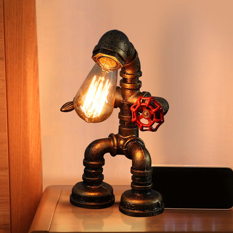 Industrial Pipe Style Night Light 1-Light Wrought Iron Accent Table Lamp in Bronze Clearhalo 'Lamps' 'Table Lamps' Lighting' 2478408
