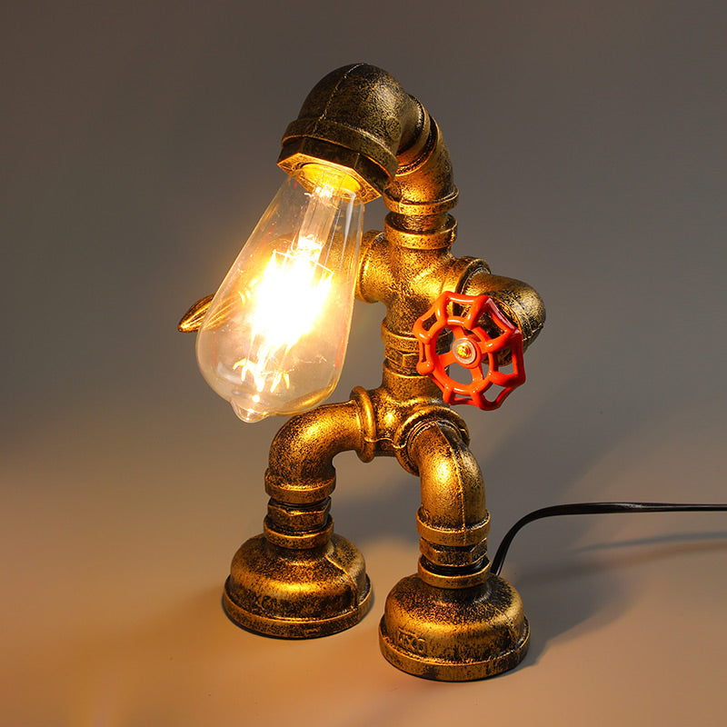Industrial Pipe Style Night Light 1-Light Wrought Iron Accent Table Lamp in Bronze Clearhalo 'Lamps' 'Table Lamps' Lighting' 2478411