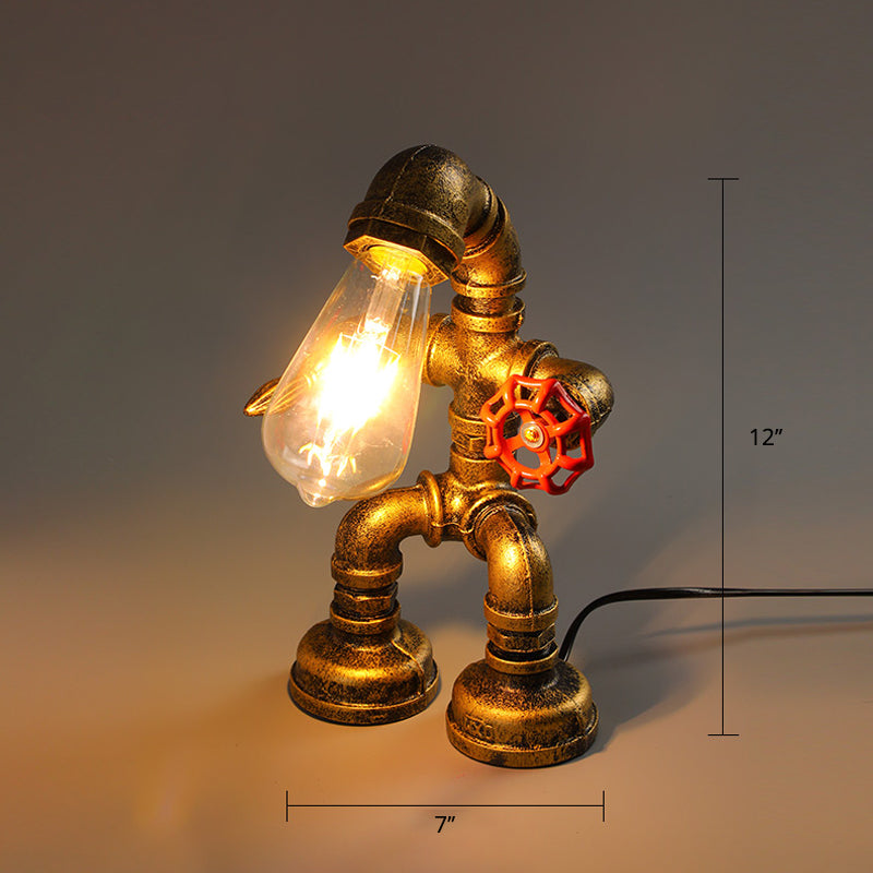 Industrial Pipe Style Night Light 1-Light Wrought Iron Accent Table Lamp in Bronze Clearhalo 'Lamps' 'Table Lamps' Lighting' 2478419