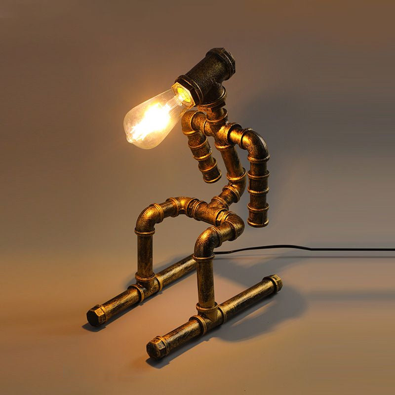 Industrial Pipe Style Night Light 1-Light Wrought Iron Accent Table Lamp in Bronze Bronze Sport Clearhalo 'Lamps' 'Table Lamps' Lighting' 2478420