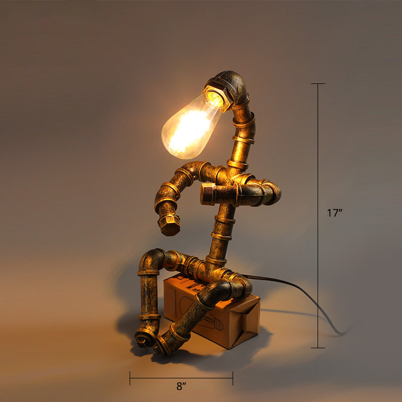 Industrial Pipe Style Night Light 1-Light Wrought Iron Accent Table Lamp in Bronze Clearhalo 'Lamps' 'Table Lamps' Lighting' 2478425