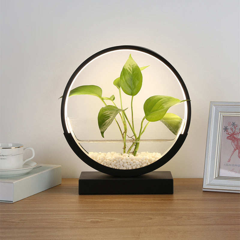 Nordic Circle Table Lamp Acrylic Bedroom LED Night Light with Hydroponics Plant Pot Design Clearhalo 'Lamps' 'Table Lamps' Lighting' 2478433