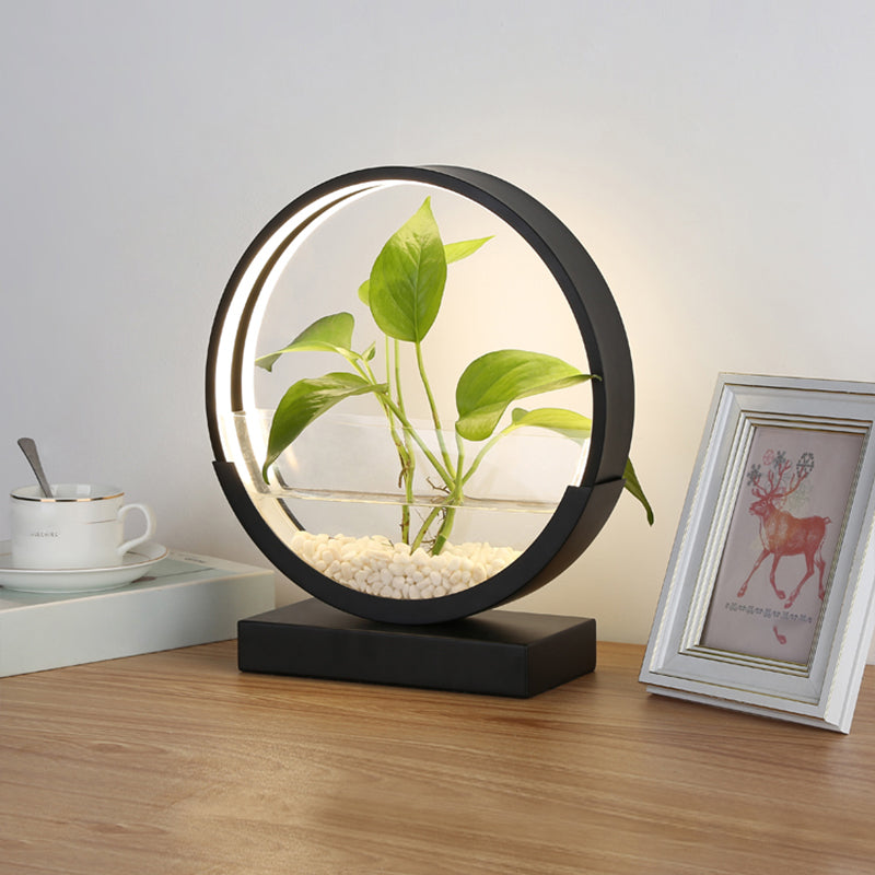 Nordic Circle Table Lamp Acrylic Bedroom LED Night Light with Hydroponics Plant Pot Design Clearhalo 'Lamps' 'Table Lamps' Lighting' 2478436