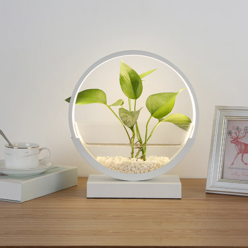 Nordic Circle Table Lamp Acrylic Bedroom LED Night Light with Hydroponics Plant Pot Design Clearhalo 'Lamps' 'Table Lamps' Lighting' 2478440