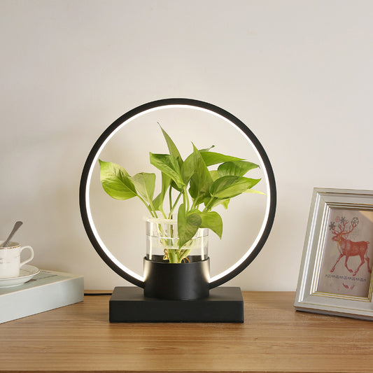 Aluminum Ring Shaped Night Lamp Decorative LED Table Light with Clear Glass Plant Cup Clearhalo 'Lamps' 'Table Lamps' Lighting' 2478445