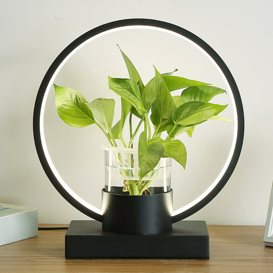 Aluminum Ring Shaped Night Lamp Decorative LED Table Light with Clear Glass Plant Cup Black White Clearhalo 'Lamps' 'Table Lamps' Lighting' 2478446