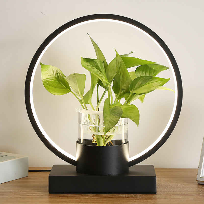 Aluminum Ring Shaped Night Lamp Decorative LED Table Light with Clear Glass Plant Cup Black Remote Control Stepless Dimming Clearhalo 'Lamps' 'Table Lamps' Lighting' 2478447