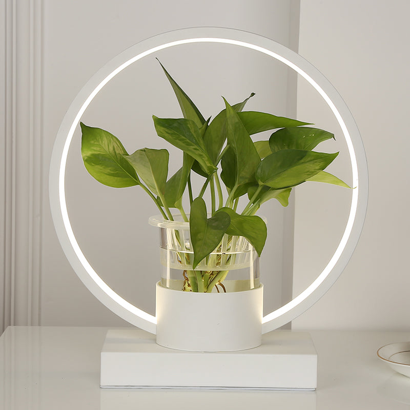 Aluminum Ring Shaped Night Lamp Decorative LED Table Light with Clear Glass Plant Cup White 3 Color Clearhalo 'Lamps' 'Table Lamps' Lighting' 2478453