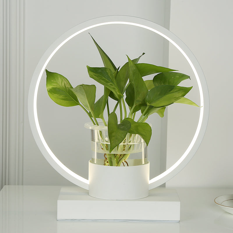 Aluminum Ring Shaped Night Lamp Decorative LED Table Light with Clear Glass Plant Cup White White Clearhalo 'Lamps' 'Table Lamps' Lighting' 2478455