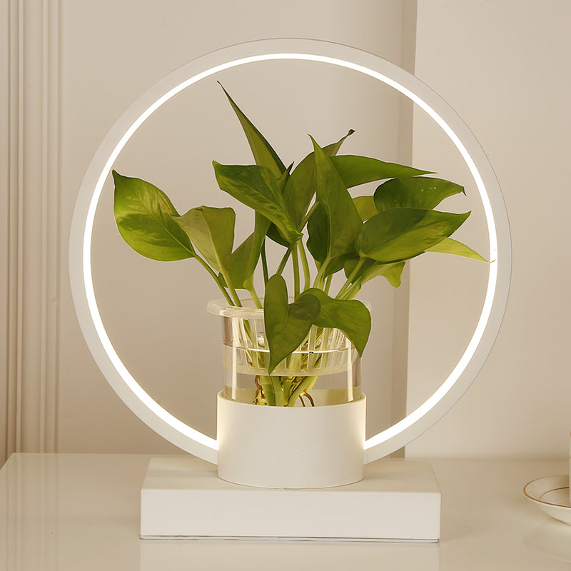 Aluminum Ring Shaped Night Lamp Decorative LED Table Light with Clear Glass Plant Cup White Warm Clearhalo 'Lamps' 'Table Lamps' Lighting' 2478457