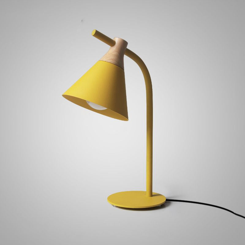Metal Conical Table Light Macaron Single-Bulb Nightstand Lamp with Bend Arm for Bedroom Yellow Clearhalo 'Lamps' 'Table Lamps' Lighting' 2478486