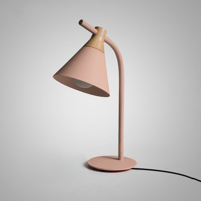 Metal Conical Table Light Macaron Single-Bulb Nightstand Lamp with Bend Arm for Bedroom Pink Clearhalo 'Lamps' 'Table Lamps' Lighting' 2478487