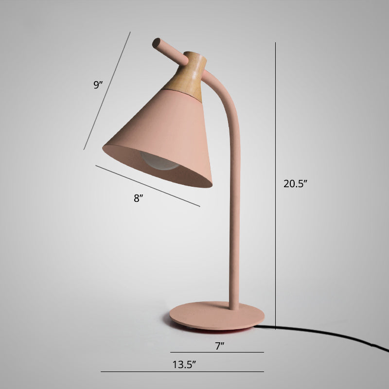 Metal Conical Table Light Macaron Single-Bulb Nightstand Lamp with Bend Arm for Bedroom Clearhalo 'Lamps' 'Table Lamps' Lighting' 2478495