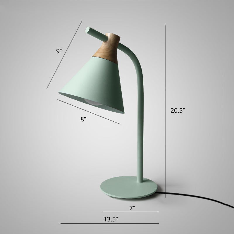 Metal Conical Table Light Macaron Single-Bulb Nightstand Lamp with Bend Arm for Bedroom Clearhalo 'Lamps' 'Table Lamps' Lighting' 2478496