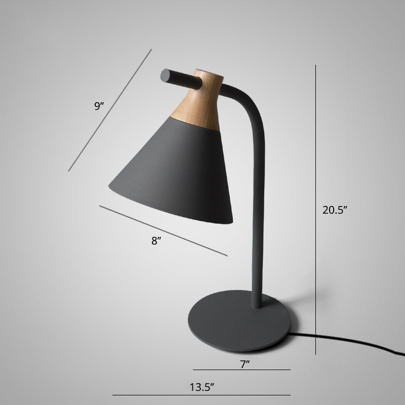 Metal Conical Table Light Macaron Single-Bulb Nightstand Lamp with Bend Arm for Bedroom Clearhalo 'Lamps' 'Table Lamps' Lighting' 2478497