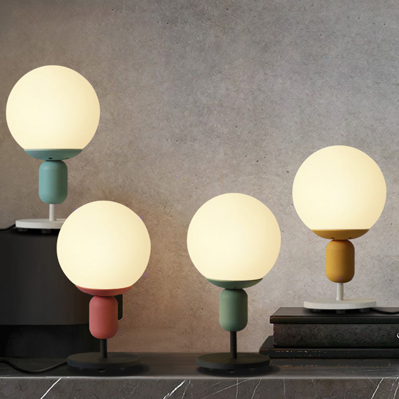 White Glass Spherical Night Lamp Macaron 1 Head Table Light for Childrens Bedroom Clearhalo 'Lamps' 'Table Lamps' Lighting' 2478498