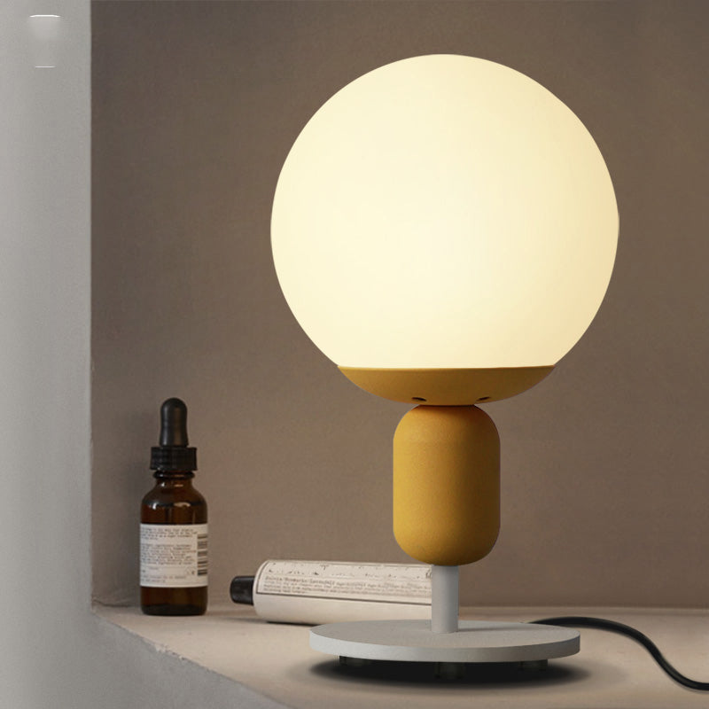 White Glass Spherical Night Lamp Macaron 1 Head Table Light for Childrens Bedroom Clearhalo 'Lamps' 'Table Lamps' Lighting' 2478502