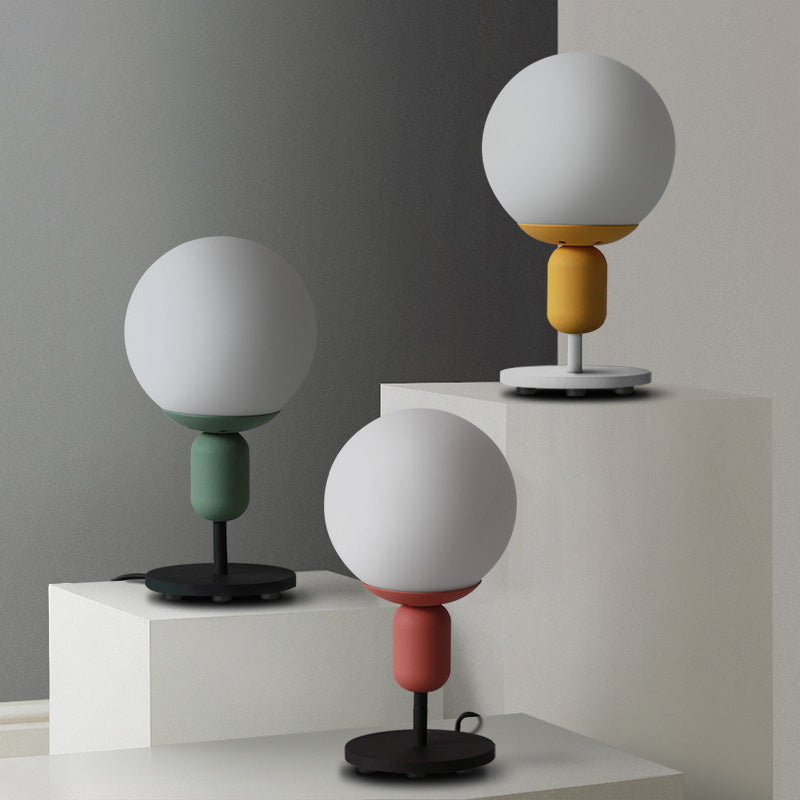 White Glass Spherical Night Lamp Macaron 1 Head Table Light for Childrens Bedroom Clearhalo 'Lamps' 'Table Lamps' Lighting' 2478505