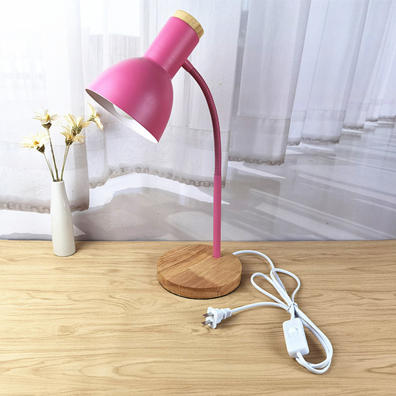 Flexible Gooseneck Metal Reading Lamp Nordic Style Single Night Table Light with Bell Shade Pink Clearhalo 'Lamps' 'Table Lamps' Lighting' 2478542