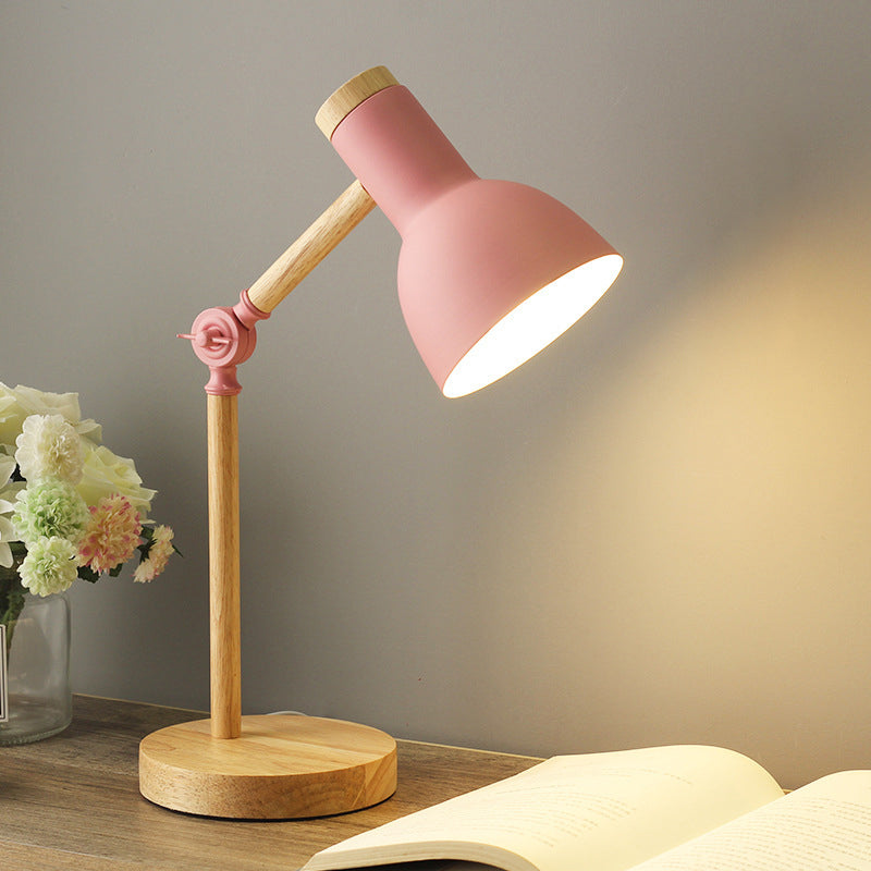 Torchlight Shade Study Light Macaron Metal 1 Head Bedroom Night Table Lamp with Adjustable Joint Pink Clearhalo 'Lamps' 'Table Lamps' Lighting' 2478551