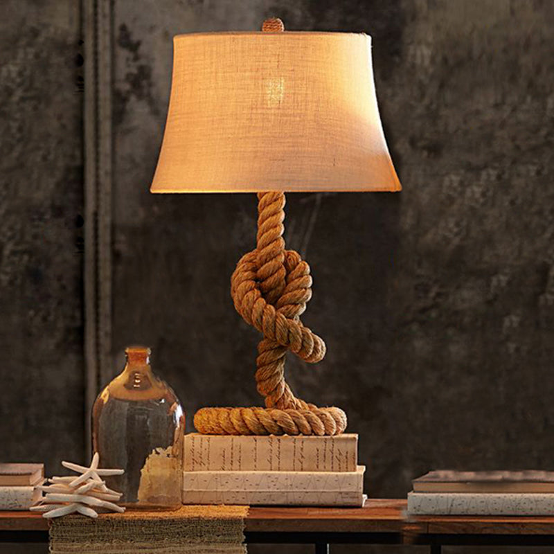 Fabric Empire Shade Table Lamp Country 1-Light Bedroom Night Light with Rope Pedestal in Flaxen Clearhalo 'Lamps' 'Table Lamps' Lighting' 2478566