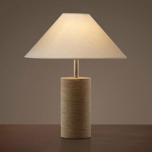 Fabric Empire Shade Table Lamp Country 1-Light Bedroom Night Light with Rope Pedestal in Flaxen Flaxen Flared Clearhalo 'Lamps' 'Table Lamps' Lighting' 2478567