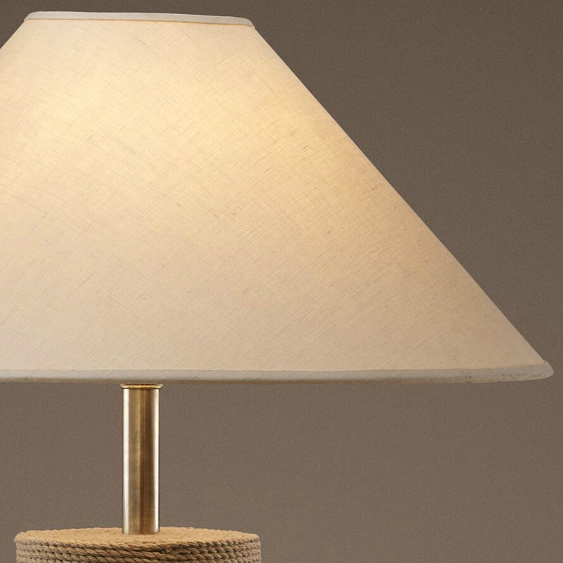Fabric Empire Shade Table Lamp Country 1-Light Bedroom Night Light with Rope Pedestal in Flaxen Clearhalo 'Lamps' 'Table Lamps' Lighting' 2478570
