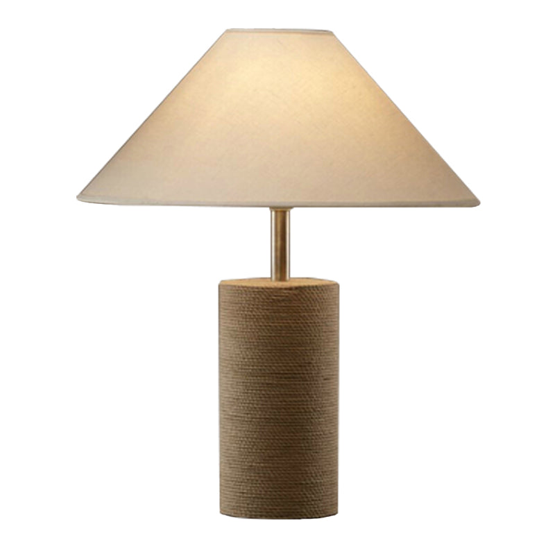 Fabric Empire Shade Table Lamp Country 1-Light Bedroom Night Light with Rope Pedestal in Flaxen Clearhalo 'Lamps' 'Table Lamps' Lighting' 2478572