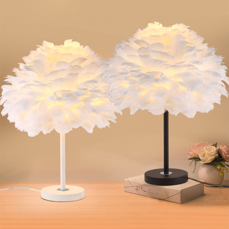 Feather Flower Blossom Table Light Contemporary Single-Bulb Night Lamp for Bedroom Clearhalo 'Lamps' 'Table Lamps' Lighting' 2478573