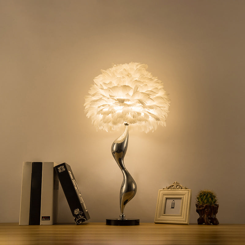 Feather Flower Blossom Table Light Contemporary Single-Bulb Night Lamp for Bedroom Silver Clearhalo 'Lamps' 'Table Lamps' Lighting' 2478574