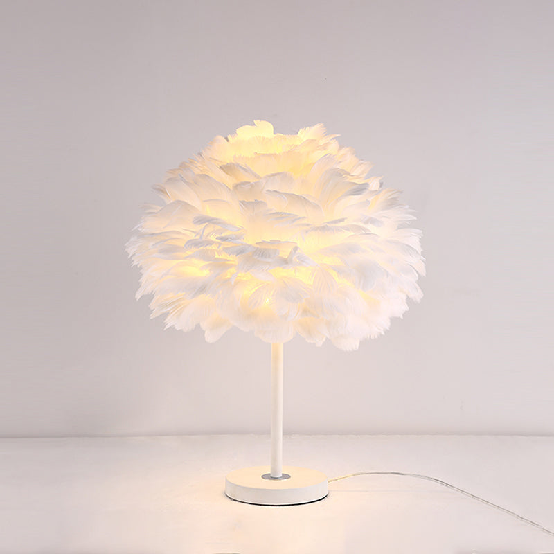 Feather Flower Blossom Table Light Contemporary Single-Bulb Night Lamp for Bedroom White Clearhalo 'Lamps' 'Table Lamps' Lighting' 2478575