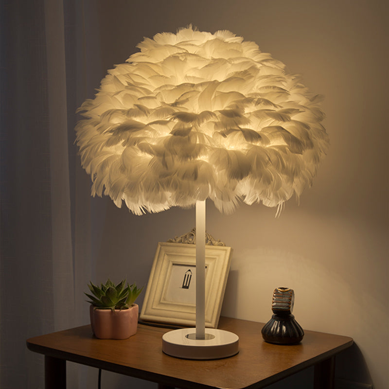 Feather Flower Blossom Table Light Contemporary Single-Bulb Night Lamp for Bedroom Clearhalo 'Lamps' 'Table Lamps' Lighting' 2478578