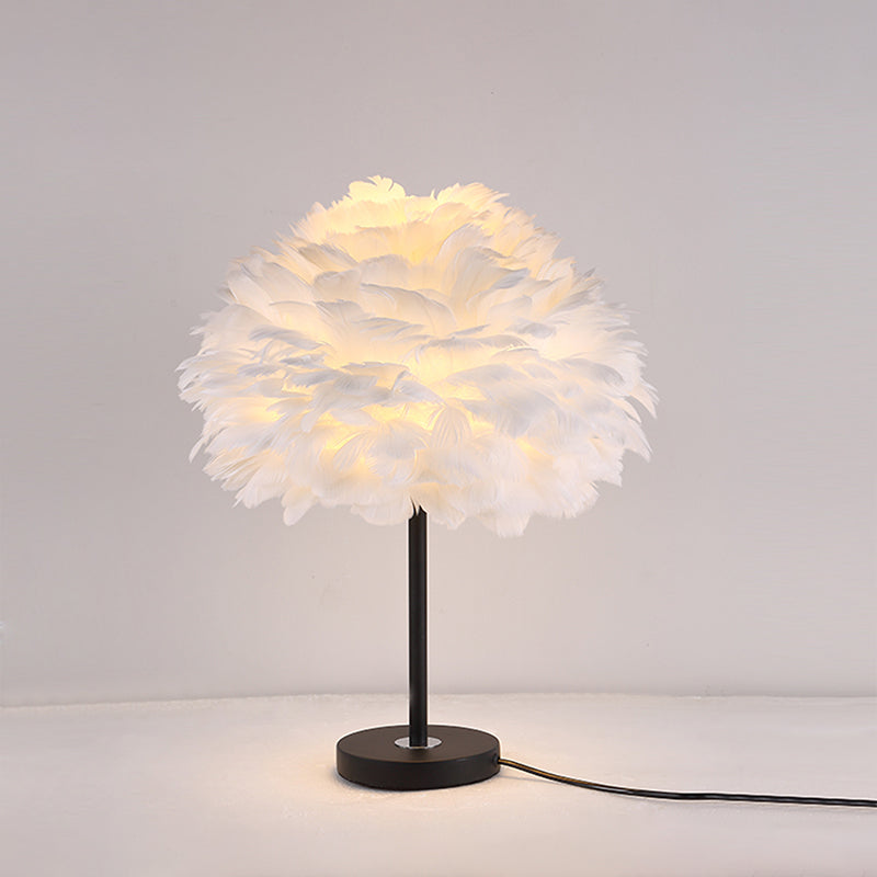 Feather Flower Blossom Table Light Contemporary Single-Bulb Night Lamp for Bedroom Black Clearhalo 'Lamps' 'Table Lamps' Lighting' 2478579